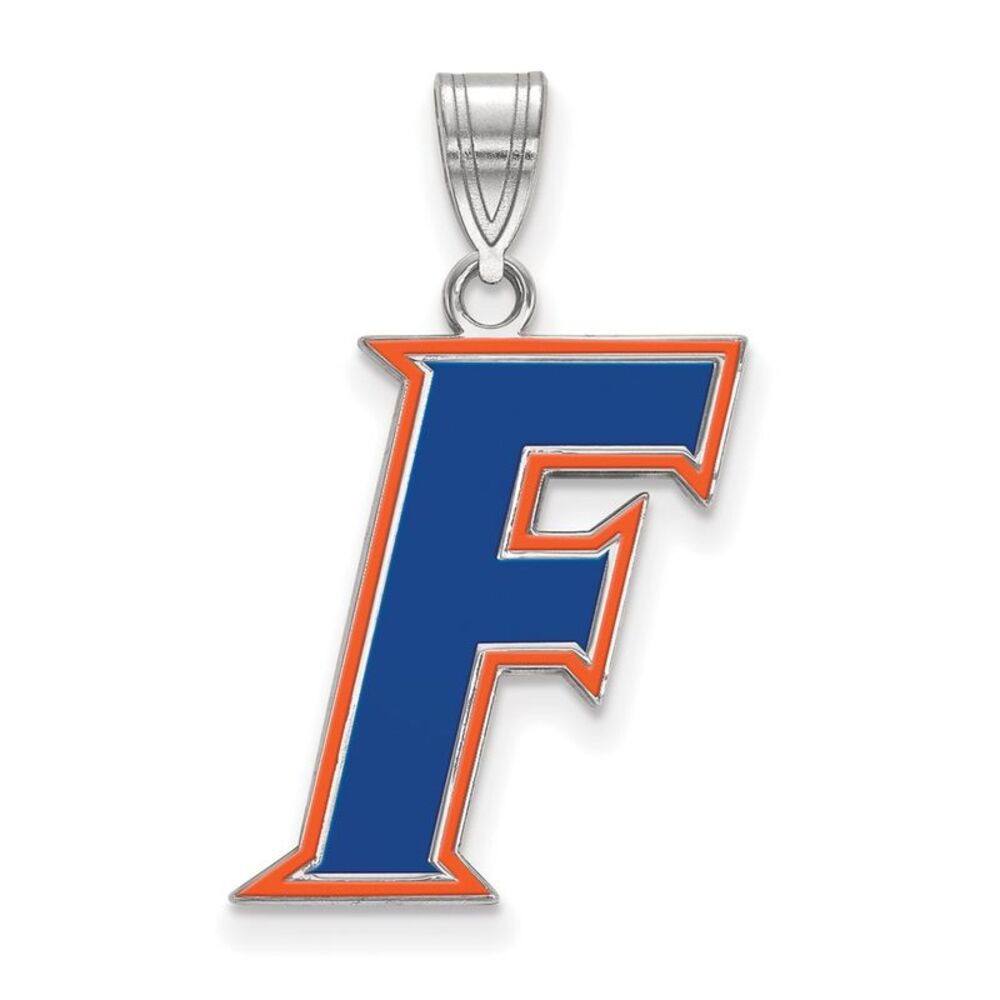 Sterling Silver Rhodium Plated U. of Florida Large Enamel 'F' Pendant
